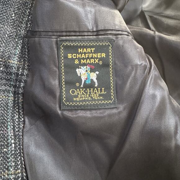 Vintage Hart Schaffner Marx 100% Silk Glen Plaid Gray 44R Blazer Oak Hall READ - Picture 8 of 10